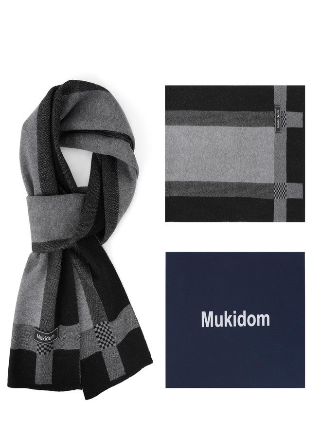 Mukidom Winter Scarf for Men, Mens Merino Wool Black and Grey Scarf Thick Warm Soft Scarves Cashmere Feel with Gift Box Business Casual - Image 3
